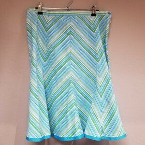 Portrait Size 10 Blue Green Flared A-Line Zigzag Cotton Skirt Style 105D375 USA